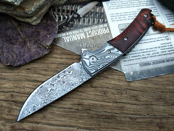 LCM66 Damaske Sulankstomas peilis Rankų darbo kaltinis peilis medžioklės peilis 60HRC Ebony rankena su Nešiojamų peilis Įrankiai turi būti Aštrūs Lauko knif