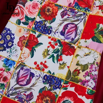 LD LINDA DELLA Naujas 2021 M. Vasaros Mados kilimo ir tūpimo Tako Trumpą Suknelę Moterų Berankovis Žavinga Gėlių Spausdinti Duobute Elegantiška Mini Suknelė
