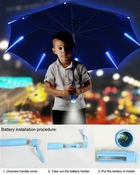 LED Light-Up Skėtis Kintamų Spalvų Naktį Saugos 8 Šonkauliu Šviesos Skėtis Su Žibintuvėlis Vaikai Kietas Dovana
