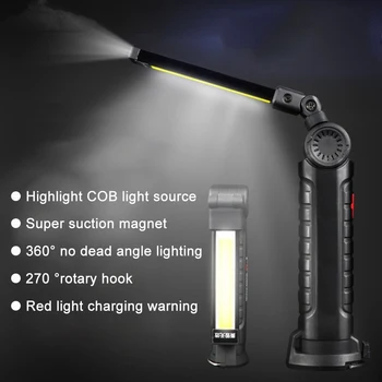 LED Nešiojamas Žibintuvėlis USB Fakelas Darbą Šviesos Magnetinis Įkraunamas Magnetiniu Fakelas Lankstus Tikrinimo Lempą Belaidžius Darbo Lemputė