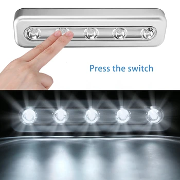 LED Pagal Kabineto Šviesos 5leds Touch Spinta Naktį Žibintai, Baterija Sienos Lempos namų virtuvės spinta miegamajame Apšvietimas