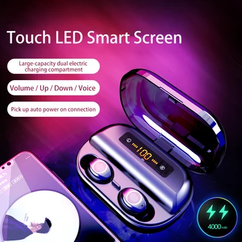 LIGE Belaidės Ausinės HD Skambinkite pirštų Atspaudų Touch Kontrolės žaidimų Ausinės LED Maitinimo Ekranas IPX7 atsparus Vandeniui 