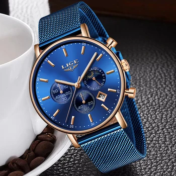LIGE Laikrodžiai Mens Top Brand Prabanga Mėlyna Atsitiktinis Tinklelio Diržo Žiūrėti Mada Sporto Žiūrėti Vyrų Vandeniui Kvarcinis Laikrodis Relogio Masculino
