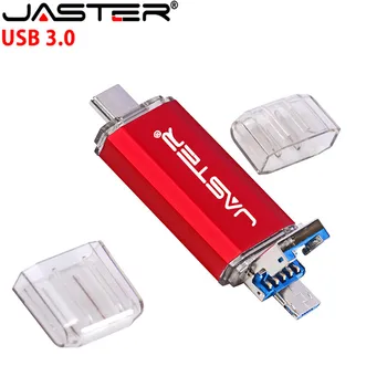 LOGOTIPĄ 3 IN 1 USB 3.0 Flash Drive, 4G, 8G 16GB 32GB 64GB 128G TPC Pen Diskai, Metalo Memory Stick OTG U Disko Realus Pajėgumas