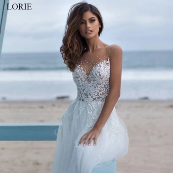 LORIE 2020 Paplūdimio Vestuvių Suknelės, Tiulio, Nėrinių Appliques-Line Vestuvinės Suknelės Su Valymo Traukinio Elegantiškas Princesė Vestuvės Dress