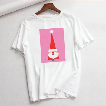 LUSLOS Happy Christmas Tee Marškinėliai Moterims T-shirt Santa Claus T-shirt Moterų trumpomis Rankovėmis Mielas Grafinis Tee Viršūnes Streetwear 2019