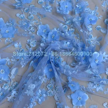 La Belleza 1 kiemas, Nauja mados šviesiai mėlyna 3D gėlės Cirkonio dėl užskaitos išsiuvinėti vestuvių/vakarinę suknelę nėrinių audinys 1 kiemas