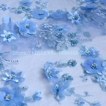La Belleza 1 kiemas, Nauja mados šviesiai mėlyna 3D gėlės Cirkonio dėl užskaitos išsiuvinėti vestuvių/vakarinę suknelę nėrinių audinys 1 kiemas