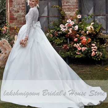 Lakshmigown Pasakų Balta ilgomis Rankovėmis Afrikos Vestuvių Suknelės Moterims 2021 korėjos Stiliaus Elegantiškas Vestuvių Satino Vestuvių Suknelės
