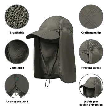 Lauko Atvartu Kepurės Quick Dry nailono atvartu kepurės su smakro dirželis string 360 Laipsnių skėtį nuo saulės UV Apsauga Packable, Sulankstomas Veido Kaukė