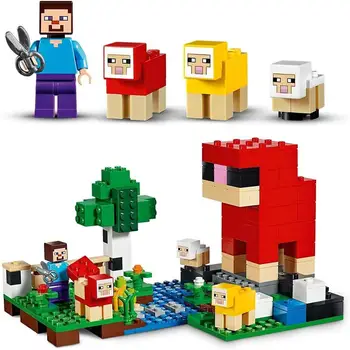 Lego Minecraft, vilna ūkio (21153), originalus, Minecraft, 260 vienetų Lego, minecraft žaislai, statybos, Steve minifigures