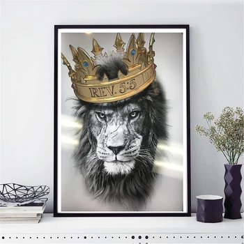 Liūtas Karalius Karūną Minimalistinio Meno Drobė Plakato Spauda Abstrakti Tapyba Juoda Balta Sienos Nuotrauka Šiuolaikinių Namų Puošybai