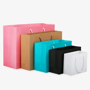 Logotipą Mažos baltos spalvos kraft popieriaus, pakavimo krepšys,rožinės spalvos drabužis dovanų popieriaus maišas su rankenomis,mažas juodas popieriaus, pirkinių krepšys