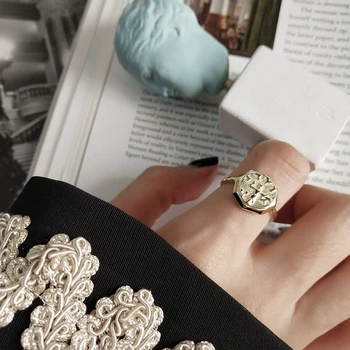 LouLeur 925 sterlingas sidabro Aštuonkampis, abstraktus paveikslas žiedai aukso originalaus dizaino elegantiškas juokinga atidaryti žiedai moterims fine jewelry