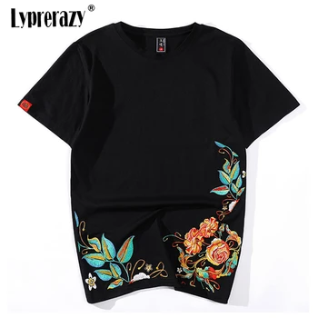 Lyprerazy Vyrų Hip-Hop Kinijos Bijūnas, Siuvinėta Gėlių T-Shirt Streetwear Viršūnes Tees Harajuku Siuvinėjimo Tautinių Drabužių