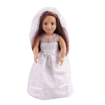 Lėlės drabužių išskirtinį balta vestuvinė suknelė + šalikas žaislas tinka priedai 18 colių Mergina lėlės ir 43 cm baby doll c90