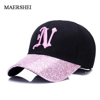 MAERSHEI naujas ponios laišką išsiuvinėti beisbolas bžūp blizgančiais mados atsitiktinis lenktas skrybėlės merginos gali reguliuoti hip-hop skrybėlės