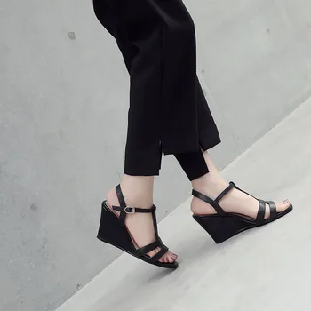 MEMUNIA 2020 naują atvykimo moterų sandalai natūralios odos batus, vientisų spalvų fone vasaros batų sagtis mados suknelė, batai pleištai moteris