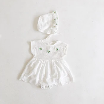 MILANCEL kūdikių, mergaičių drabužiai grynos medvilnės baby bodysuits su skrybėlę gėlių embrodiery naujagimiui drabužiai