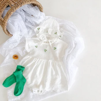MILANCEL kūdikių, mergaičių drabužiai grynos medvilnės baby bodysuits su skrybėlę gėlių embrodiery naujagimiui drabužiai