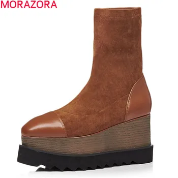 MORAZORA 2020 m. natūralios odos batus, su sexy wedgs platforma, ponios batai rudens-žiemos klasikiniai batai moterims juoda