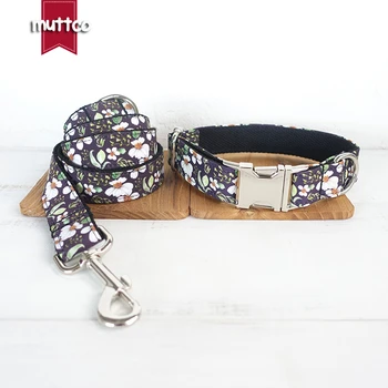 MUTTCO rankų darbo minkštas pet aksesuaras dovana su bowknot CHRIZANTEMŲ gana laivapriekio kaklaraištis šunų antkakliai ir pavadėlio komplektas 5 dydžių UDC044
