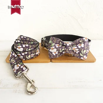 MUTTCO rankų darbo minkštas pet aksesuaras dovana su bowknot CHRIZANTEMŲ gana laivapriekio kaklaraištis šunų antkakliai ir pavadėlio komplektas 5 dydžių UDC044