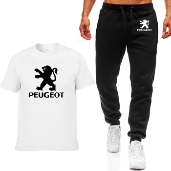 Mada Vasarą Vyrams T Shirts Peugeot Automobilių Logotipas Spausdinti HipHop Atsitiktinis Medvilnės trumpomis Rankovėmis aukštos kokybės, T-marškinėliai, kelnės, kostiumas Vyrams Drabužius