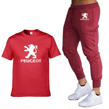 Mada Vasarą Vyrams T Shirts Peugeot Automobilių Logotipas Spausdinti HipHop Atsitiktinis Medvilnės trumpomis Rankovėmis aukštos kokybės, T-marškinėliai, kelnės, kostiumas Vyrams Drabužius