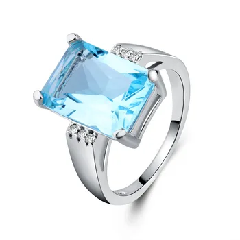 Mados Big Blue Crystal Sužadėtuvių Žiedai, Moterų Papuošalai, Sidabro 925 Jubiliejų, Vestuvių Juostoje Žiedas Moterų Bague Femme