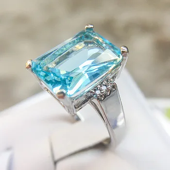 Mados Big Blue Crystal Sužadėtuvių Žiedai, Moterų Papuošalai, Sidabro 925 Jubiliejų, Vestuvių Juostoje Žiedas Moterų Bague Femme
