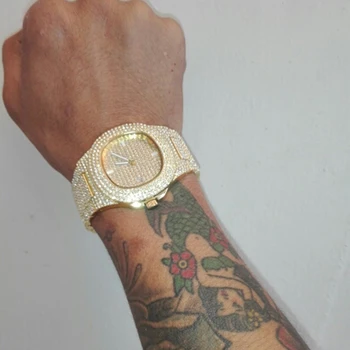 Mados Lediniame Iš Deimantų Žiūrėti į Vyrų, Moterų Kvarciniai Laikrodžiai Micropave CZ Hip-Hop Kubos Grandinės Apyrankė atsparus Vandeniui Laikrodis relogio