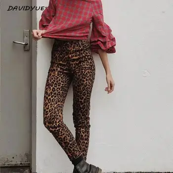 Mados Leopardas spausdinti liesas džinsus Streetwear moterų aukšto juosmens džinsai pieštuku kelnes jeggings Punk rock boyfriend džinsai moterims