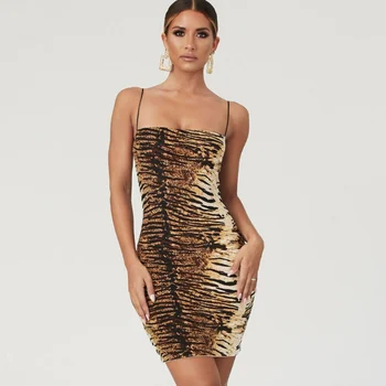 Mados Moterų Seksuali Suknelė Tigras, Leopardas Modelis Diržas Suknelė Backless Seksualus Vamzdelio Viršų Moteriška Mini Šalis Suknelė
