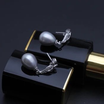 Mados Originali Natūralių gėlavandenių juoda ryžiai Pearl stud auskarai moterims, 925 sterlingas sidabro auskarai vestuvių dovana