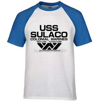 Mados USCSS Nostromo T-Shirt Svetimų USS Sulaco Colonial Marines Užsieniečių Išjungti Pasaulio Raglan Rankovėmis Marškinėlius Vyrų Medvilnės O Kaklo Tees