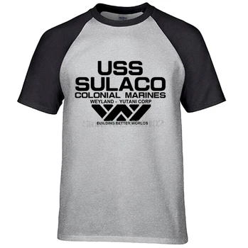 Mados USCSS Nostromo T-Shirt Svetimų USS Sulaco Colonial Marines Užsieniečių Išjungti Pasaulio Raglan Rankovėmis Marškinėlius Vyrų Medvilnės O Kaklo Tees