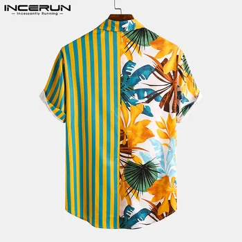 Mados Vyrų Havajų Marškinėliai 2021 trumpomis Rankovėmis Spausdinti Dryžuotas Kratinys Prašmatnus Viršūnes Streetwear Vasaros Atostogų metu Paplūdimyje Camisas INCERUN