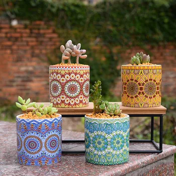 Mandala Keramikos Augalų, Gėlių Vazonas Spalvingas Geometrines Spausdinimo Raundo Succulents Bonsai plantatorius Dėklas Home Office Sodo Dekoro