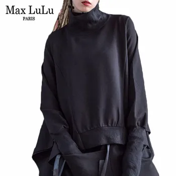 Max LuLu Rudenį Europos Prabanga Žiemos Ponios Prarasti Viršūnes Moterų Golfo Long Sleeve T-Shirts Atsitiktinis Punk Negabaritinių Tee Marškinėliai