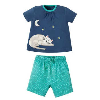 Mažai specialistė prekės vaikams 2019 m. vasarą, kūdikių berniukų, mergaičių drabužiai medvilnės vaikų rinkiniai katė gyvūnų spausdinti marškinėliai + šortai
