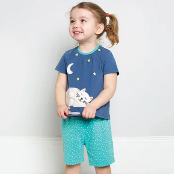Mažai specialistė prekės vaikams 2019 m. vasarą, kūdikių berniukų, mergaičių drabužiai medvilnės vaikų rinkiniai katė gyvūnų spausdinti marškinėliai + šortai