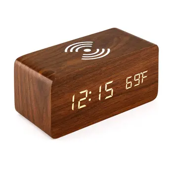 Mediniai LED Skaitmeninis Laikrodis Su Garso Valdymo Laikas, Data, Temperatūra Rodyti, Miegamojo Biuro Ir Šeimos