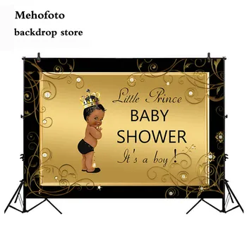 Mehofoto Royal Prince Baby Shower Fonas Juodas Berniukas Aukso Karūna Fotografijos Fone Mažasis Princas 