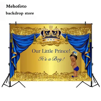 Mehofoto Royal Prince Baby Shower Fonas Juodas Berniukas Aukso Karūna Fotografijos Fone Mažasis Princas 