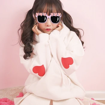 Meilė hoodie palaidinukė moterų žiemos striukė korėjos versija BF atsitiktinis palaidų plius aksomo Japonijos hoodie marškinėliai, palaidinukė