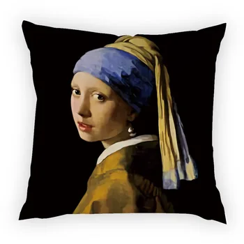 Meno Apdailos Pagalvėlė Padengti 45*45cm Kavos Baras Hotel Office Pagalvę Padengti Johannes Vermeer Meno Aliejaus Tapybai Pearl Mergina