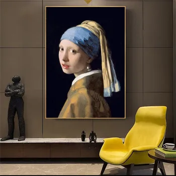Mergina su Perlo Auskaru Drobės Paveikslai ant Sienos, Klasikinio Garsaus Meno Plakatų, piešinių Ir Spaudinių olandų Aukso Amžiaus Meno Nuotraukas
