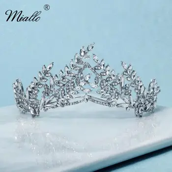 Miallo Lapų Crystal Crown Lankelis Nuotakos Vestuvių Plaukų Aksesuarai Moterims, Plaukų Papuošalai, kalnų krištolas Rožančiai ir Karūnos Dovana