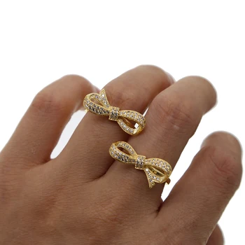 Mielas Aukso spalvos Bowknot Kubinių Zirconia Žiedas Žavinga Bridesmaid Dovana Sužadėtuvių Žiedai bižuterijos Moteriški Aksesuarai